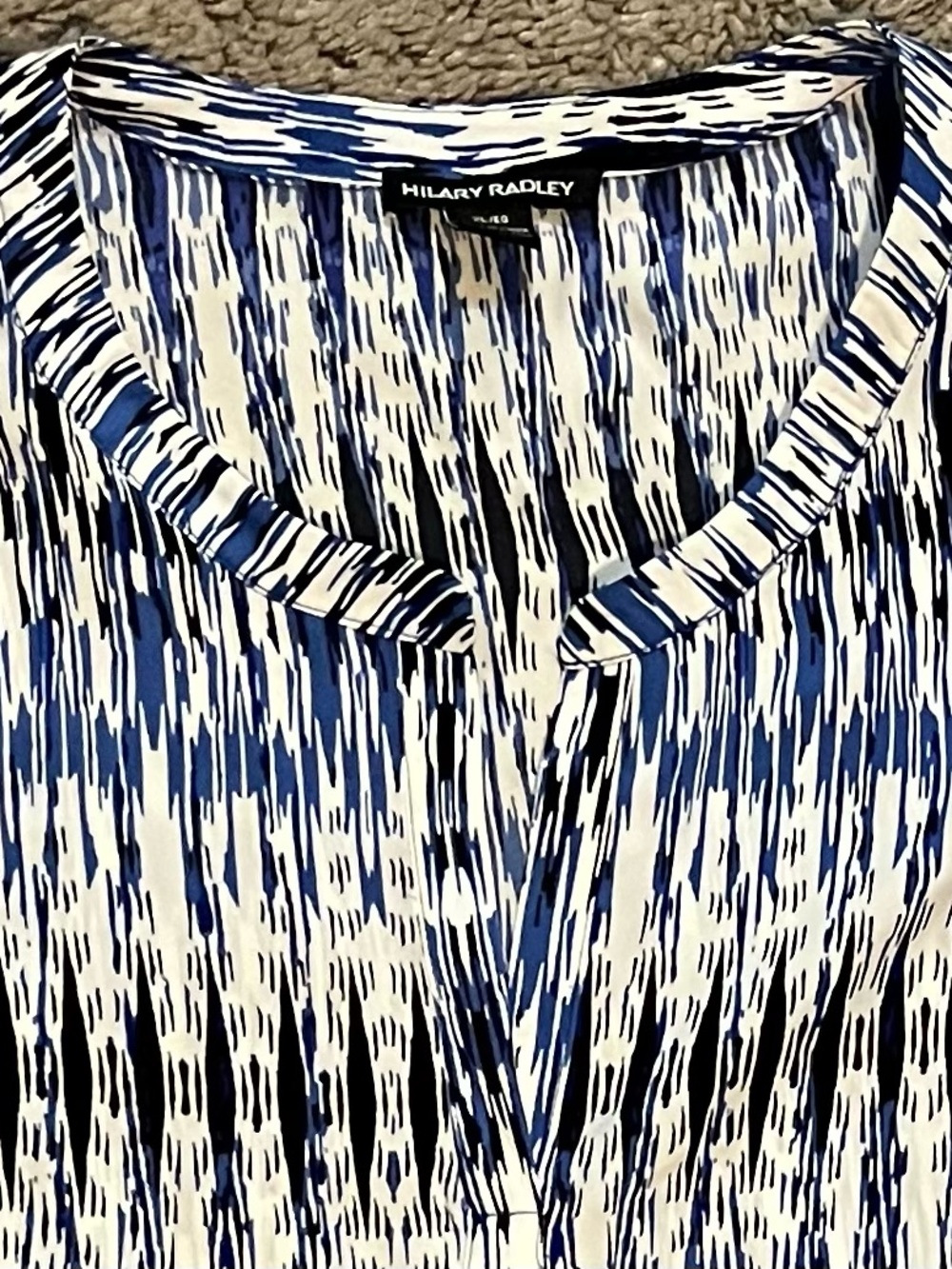 Hilary Radley Navy, Black & White Abstract sleeveless Tunic Pullover Blouse XL